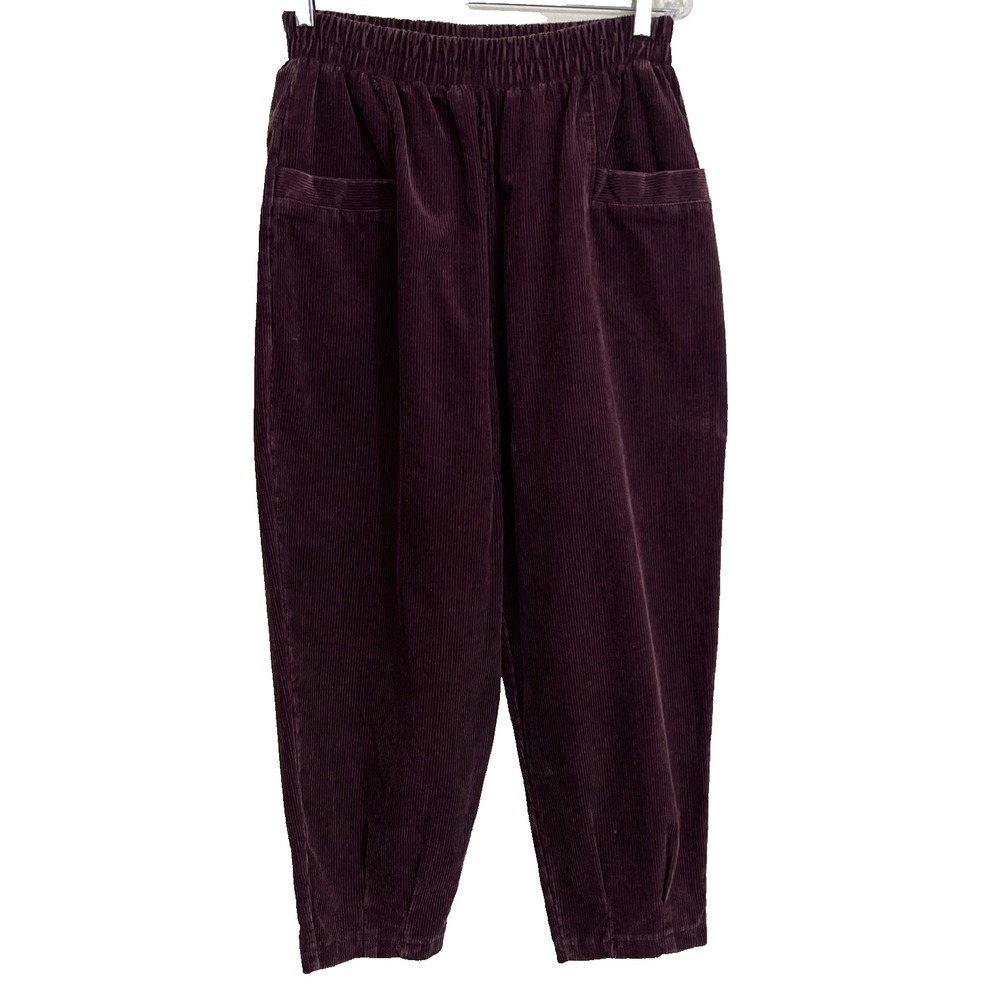 Zenana High Rise Corduroy Cropped Barrel Pants Size XL Burgundy Cotton Pockets